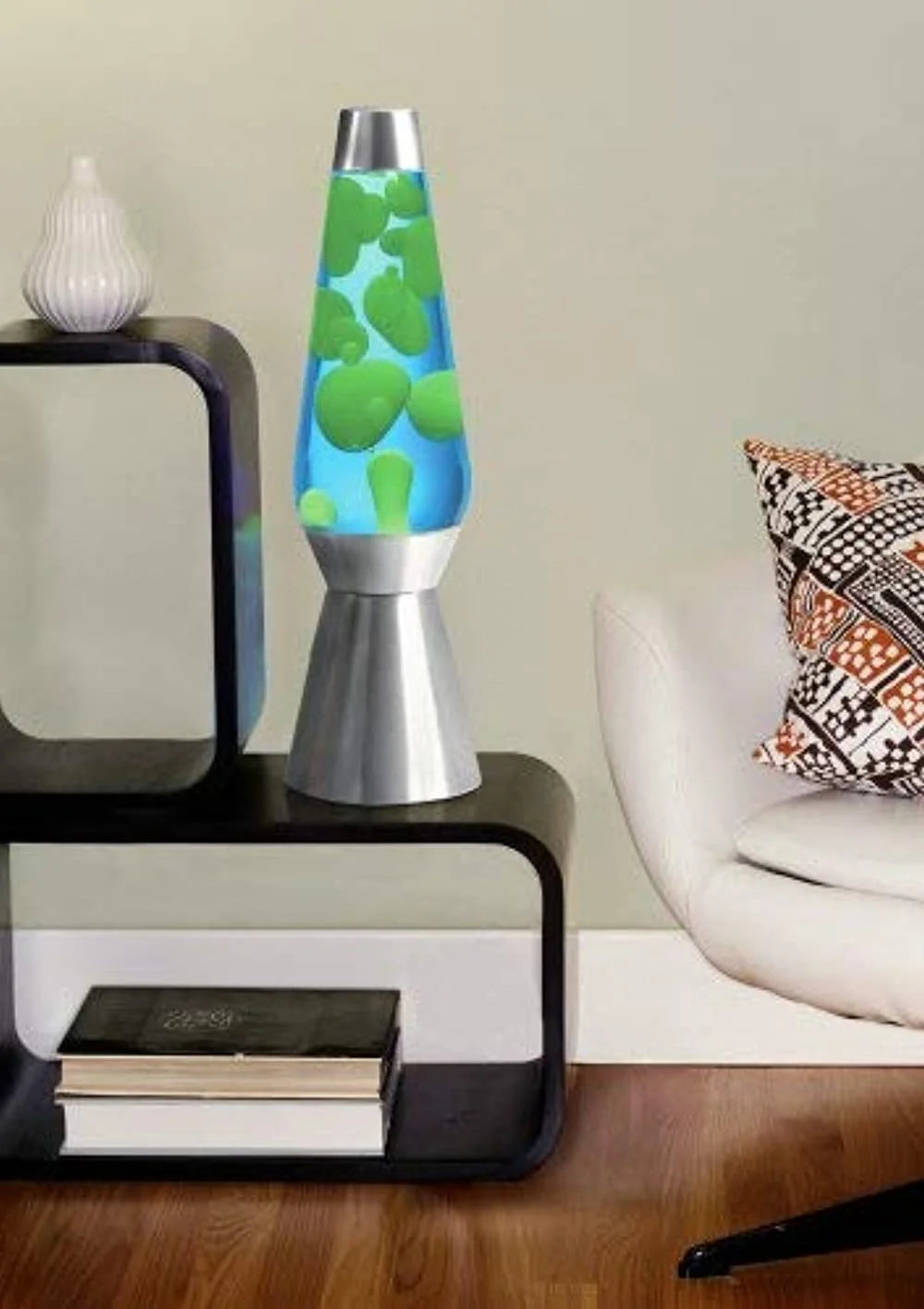 27-Inch Silver Base Grande Lamp with Yellow Wax in Blue Liquid