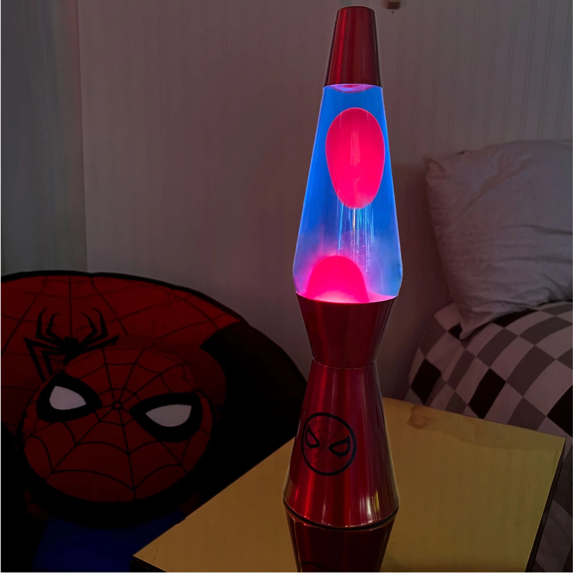 Spiderman 16" Red Lava Motion Volcano Lamp, Red Wax in Blue Liquid