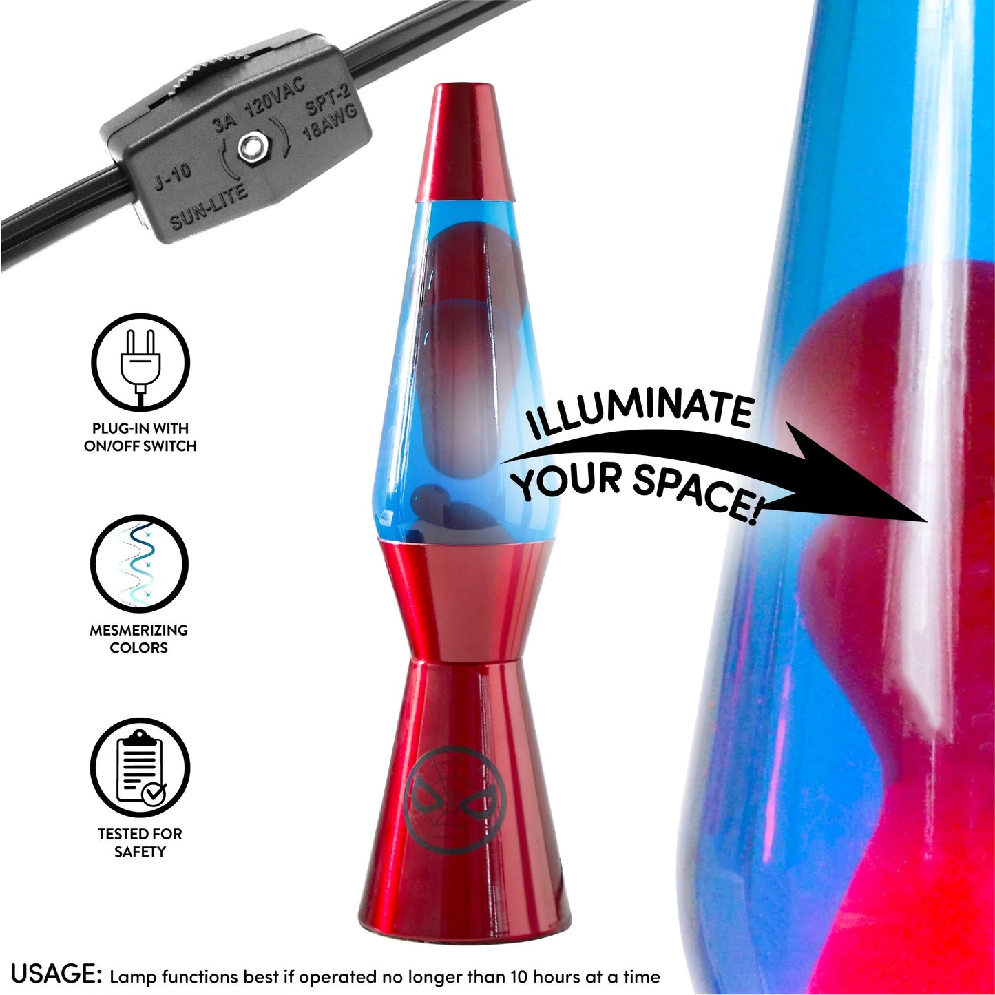 Spiderman 16" Red Lava Motion Volcano Lamp, Red Wax in Blue Liquid