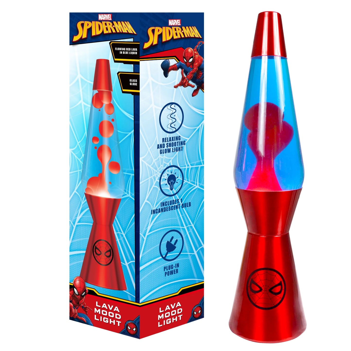 Spiderman 16" Red Lava Motion Volcano Lamp, Red Wax in Blue Liquid